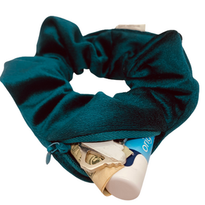 Teal Velvet Zipper Scrunchie