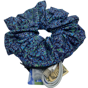 Blue Metallic Vines Oversized Zipper Scrunchie