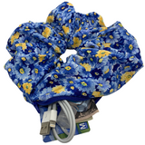 Blue Yellow Floral Oversized Zipper Scrunchie