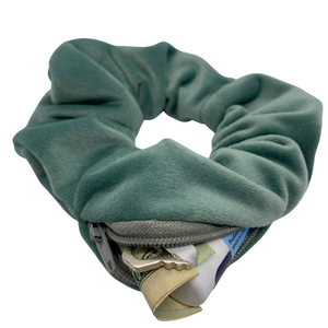 Sage Velvet Zipper Scrunchie