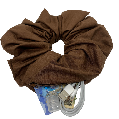 Brown Oversized Zipper Scrunchie