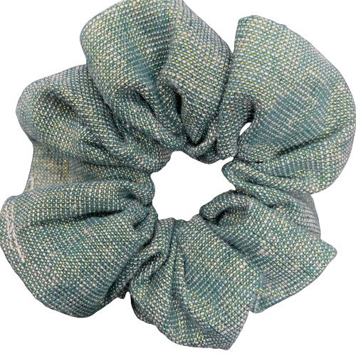 Green White Speckled with Gold Metallic Scrunchie