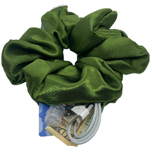 Dark Olive Satin Oversized Zipper Scrunchie