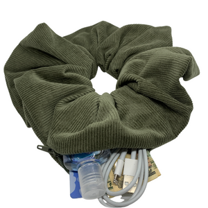 Green Corduroy Oversized Zipper Scrunchie