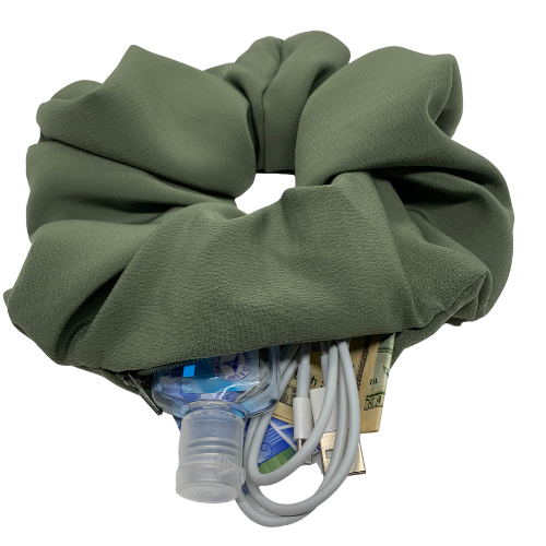 Crepe Silk Sage Oversized Zipper Scrunchie