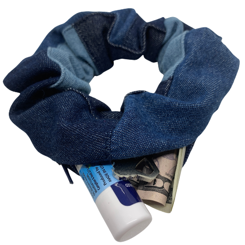 Patchwork Denim Zipper Scrunchie