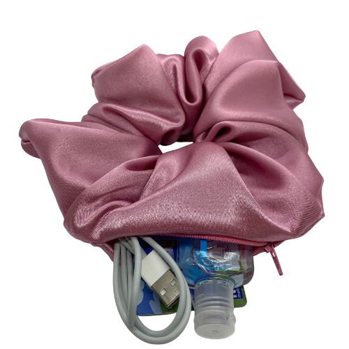 Dark Pink Satin Oversized Zipper Scrunchie