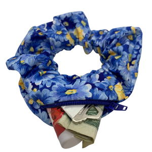 Blue Yellow Floral Zipper Scrunchie