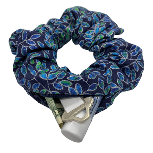 Blue Metallic Vines Zipper Scrunchie