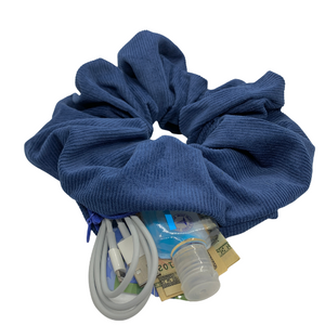 Blue Corduroy Oversized Zipper Scrunchie