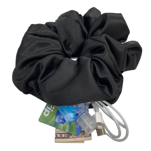 Black Satin Oversized Zipper Scrunchie