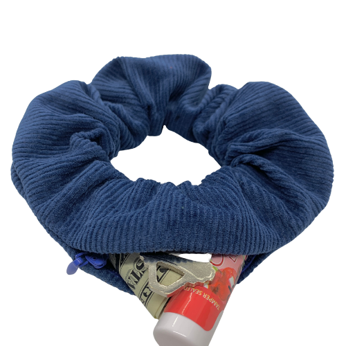 Blue Corduroy Zipper Scrunchie