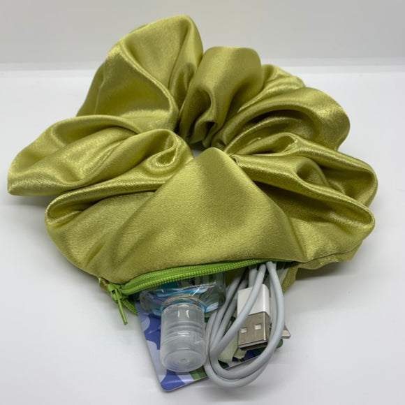 Light Olive Satin Oversized Zipper Scrunchie