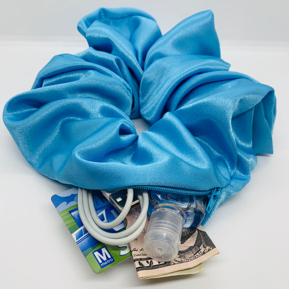 Ocean Blue Satin Oversized Zipper Scrunchie