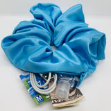 Ocean Blue Satin Oversized Zipper Scrunchie