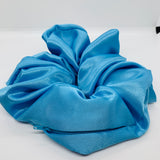 Ocean Blue Satin Oversized Zipper Scrunchie