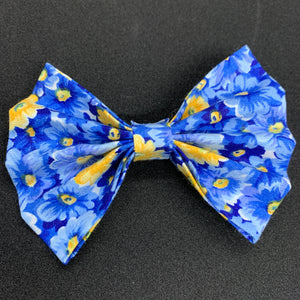 Hair Bow Blue Yellow Floral