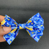 Hair Bow Blue Yellow Floral