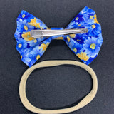 Hair Bow Blue Yellow Floral