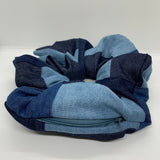 Patchwork Denim Oversized Zipper Scrunchie