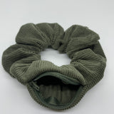 Green Corduroy Zipper Scrunchie