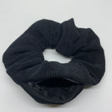 Black Corduroy Zipper Scrunchie