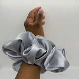 Silver Satin Oversized Scrunchie