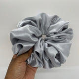 Silver Satin Oversized Scrunchie